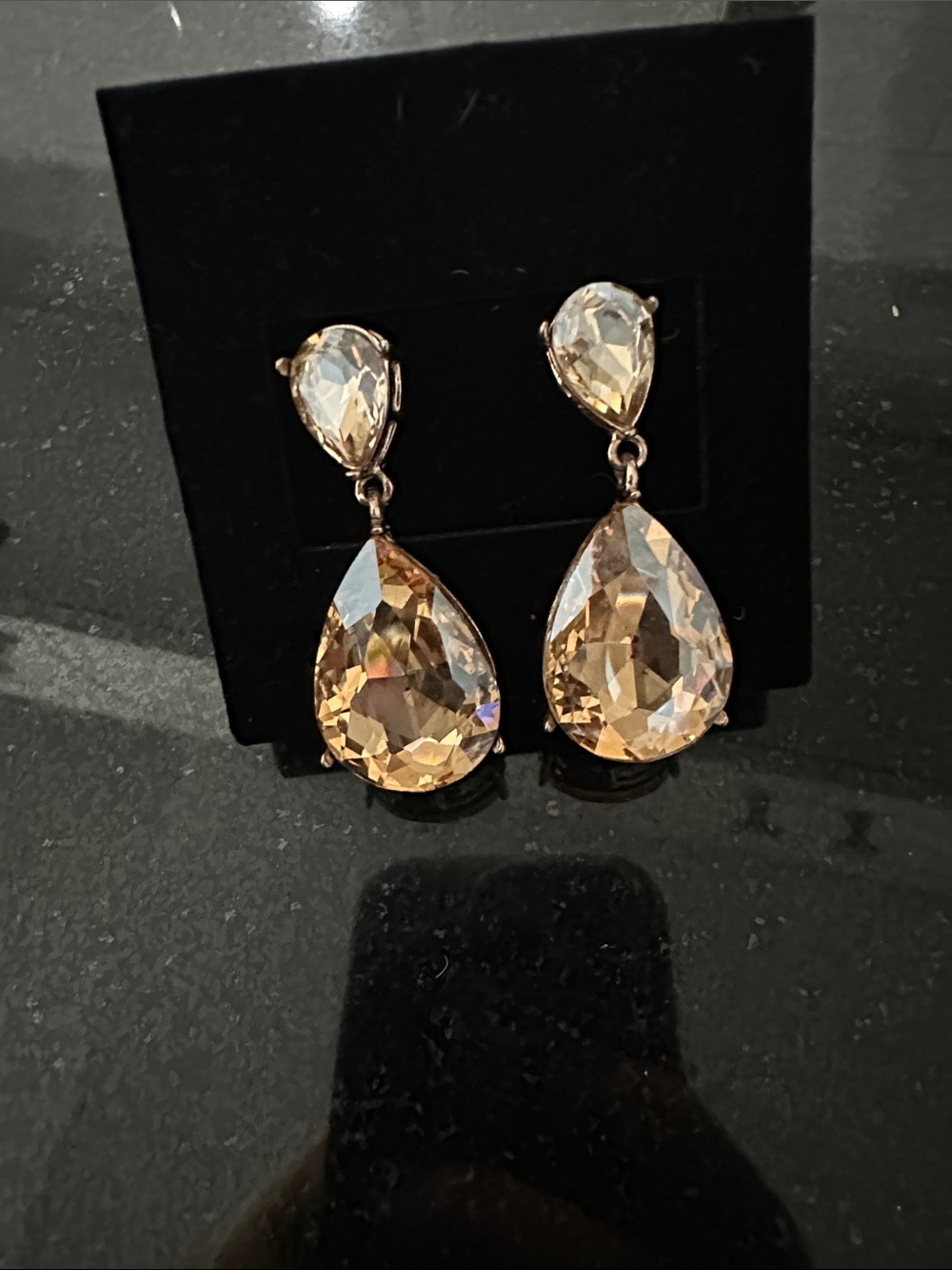 Crystal Teardrop Dangle Earrings - Champagne